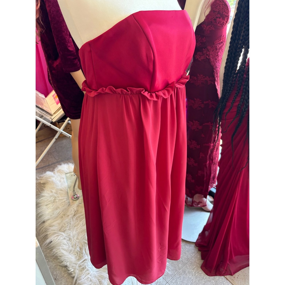 Alfred Sung Strapless Ruffle Empire Waist Chiffon Cocktail Dress Raspberry Pink